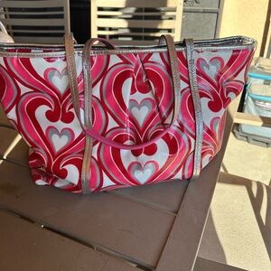 Brighton Pink and Silver Heart Pattern Tote